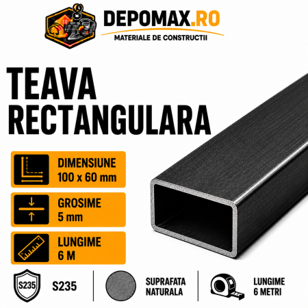 Teava rectangulara 100 x 60 x 5 mm, 6 metri